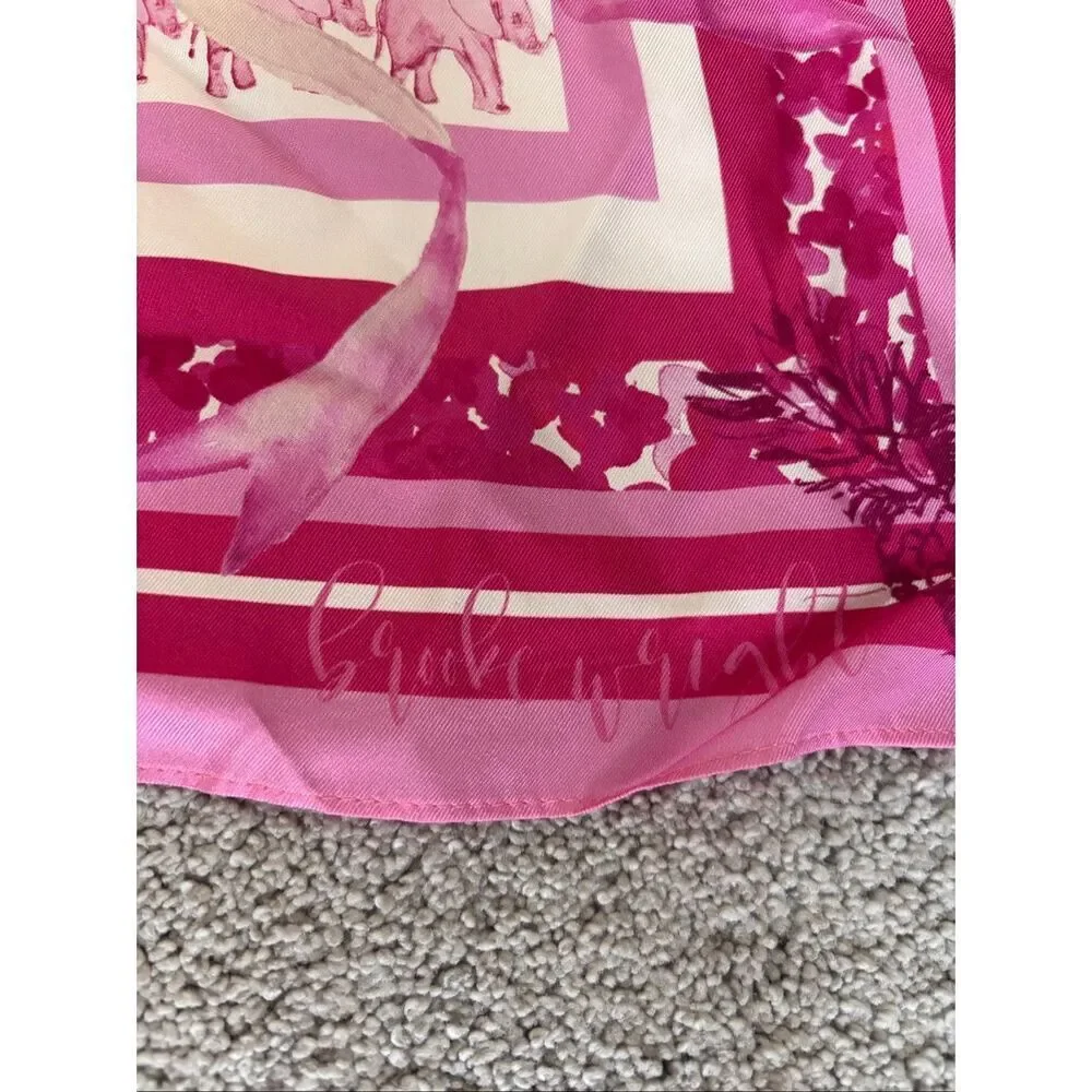 Brooke Wright Pink Elephant Silk Scarf | Preppy Southern Chic Equestrian-Inspire